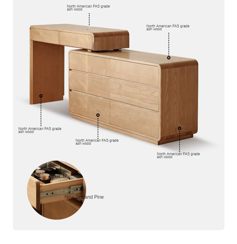 Ash Solid Wood Telescopic Dressing Table-USA