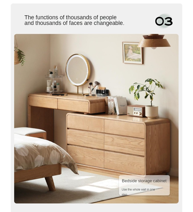 Ash Solid Wood Telescopic Dressing Table-USA