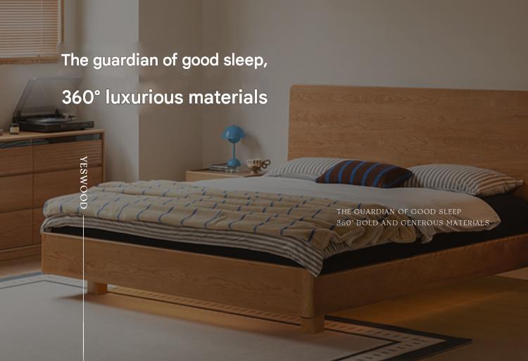 Cherry Solid Wood Modern Multifunctional Night Light Double Bed