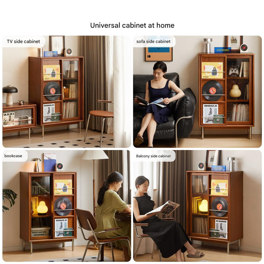 Poplar Solid Wood Ancient Style Sliding Door Side Cabinet