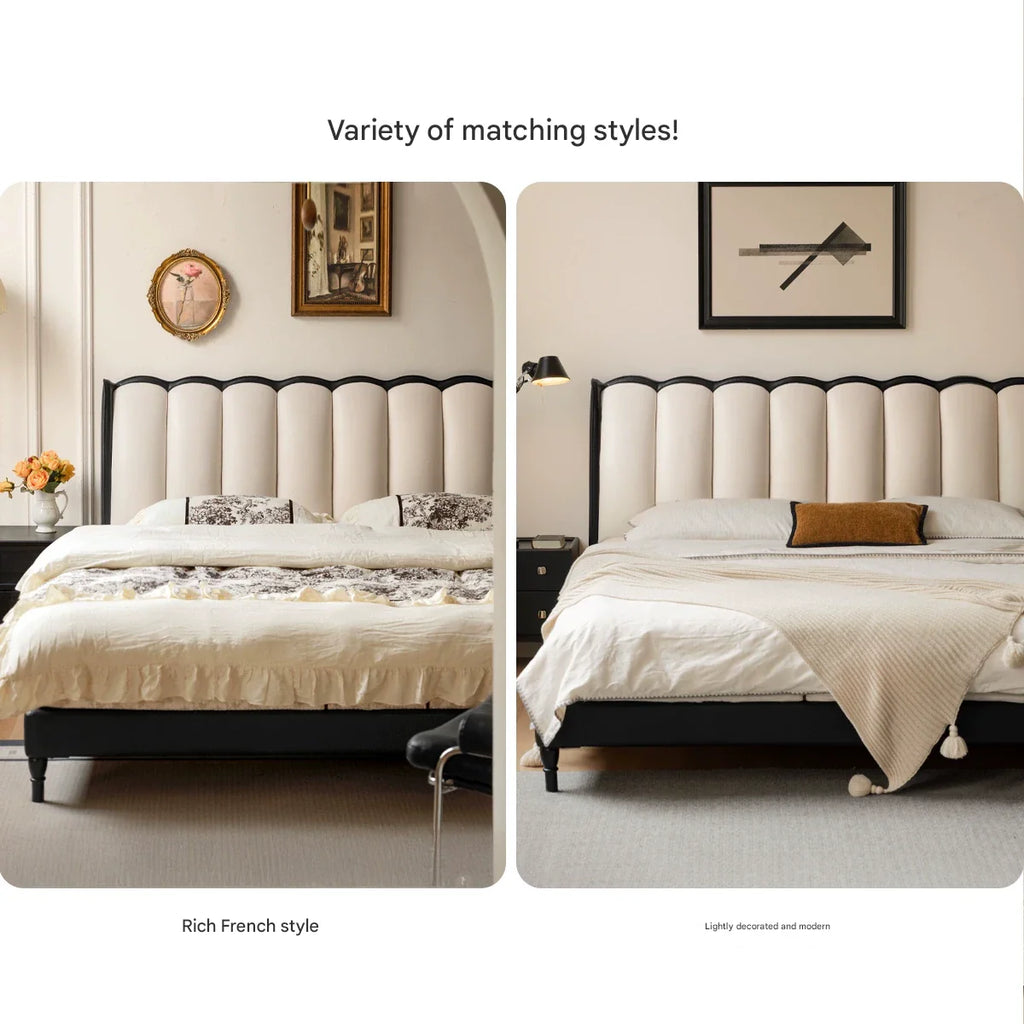 Ash Solid Wood Genuine Leather French Retro Art Bed