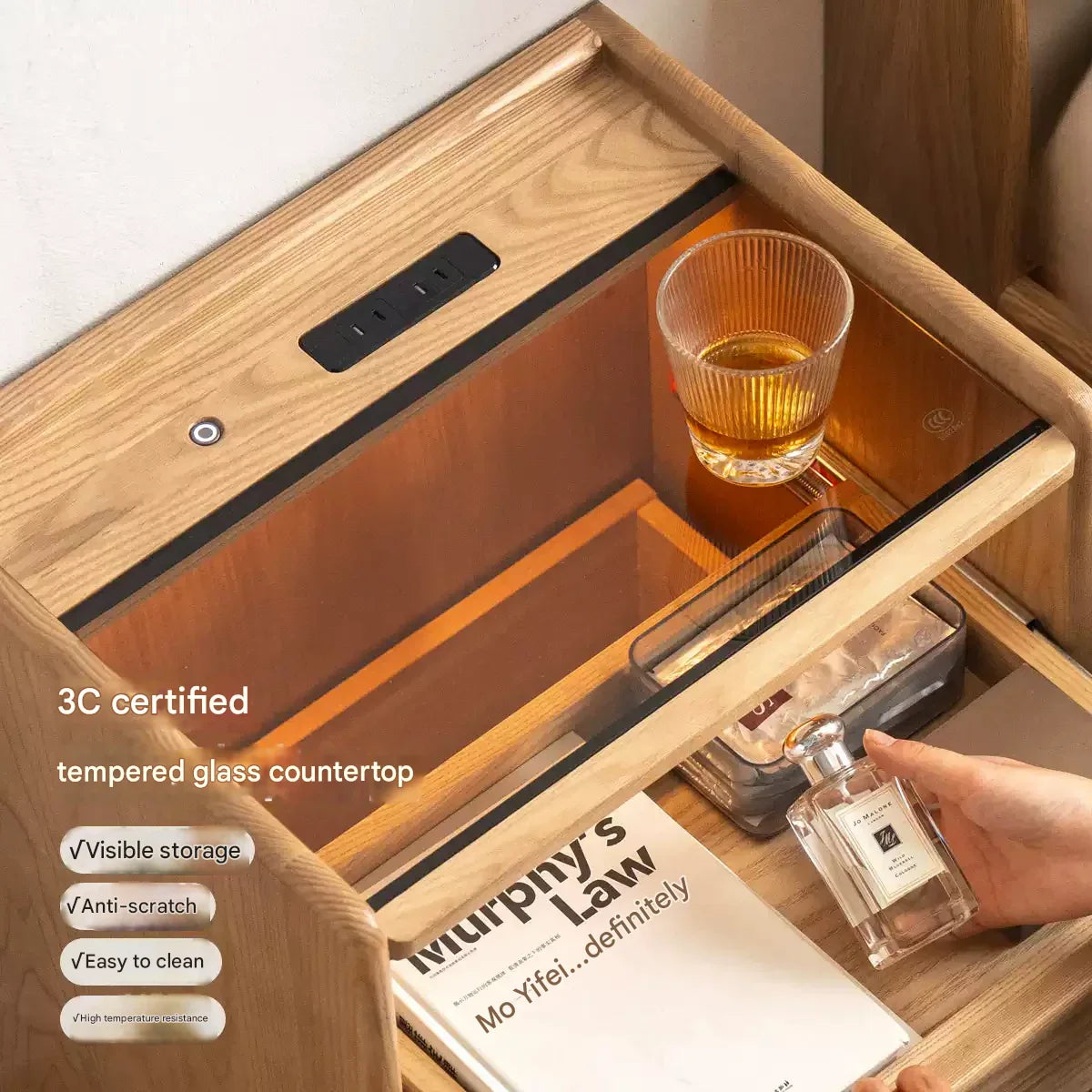 Oak, Ash Solid Wood Modern Nightstand