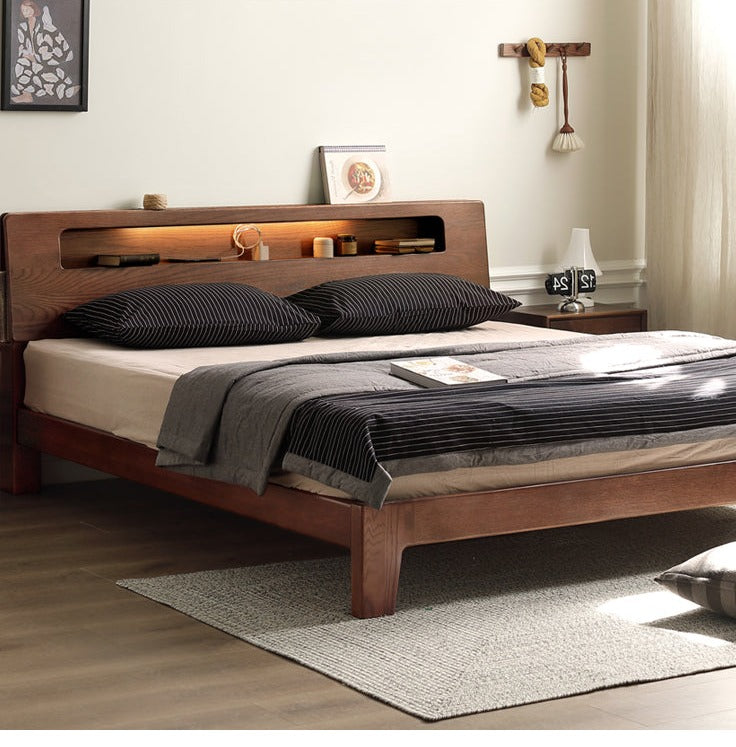 Oak solid wood bed with light walnut-color-USA