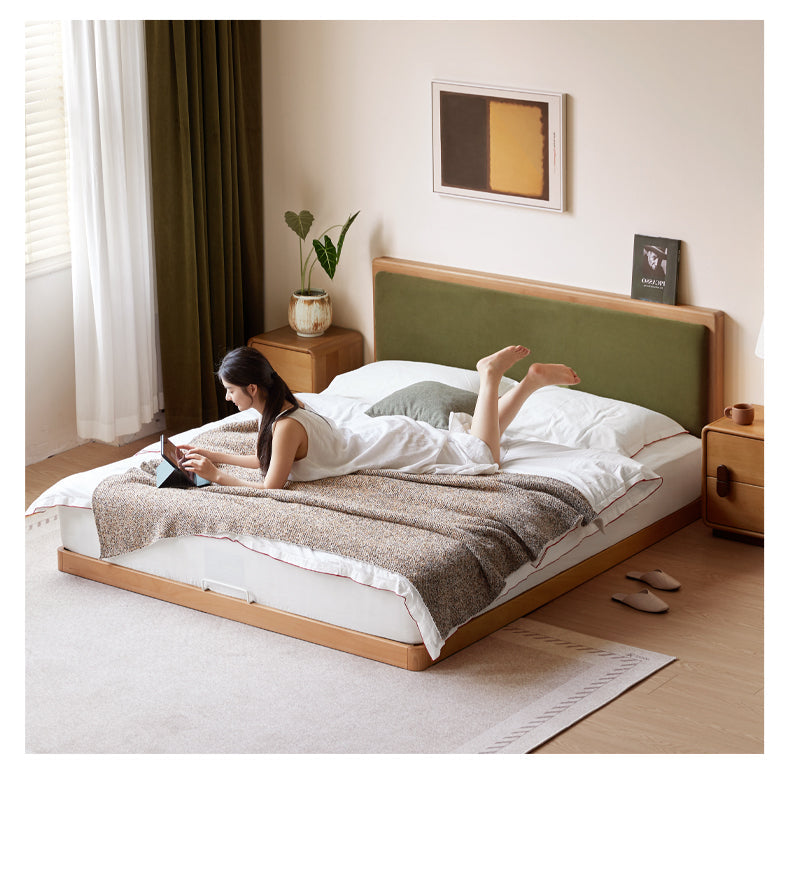 Beech Solid Wood Modern Simple Soft Leaning Platform Bed