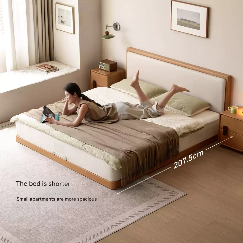 Beech Solid Wood Modern Simple Soft Leaning Platform Bed