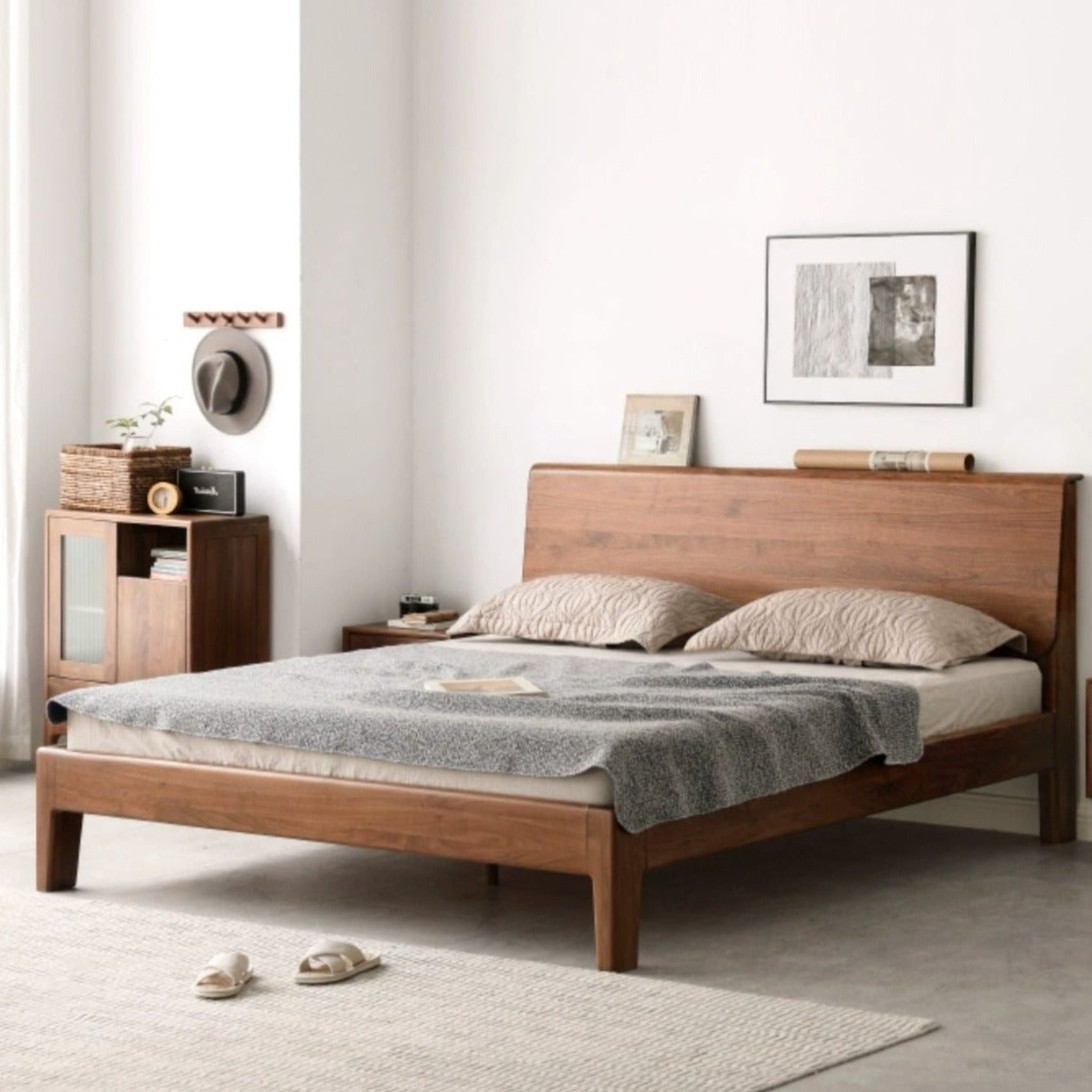Black Walnut Solid wood bed Nordic modern