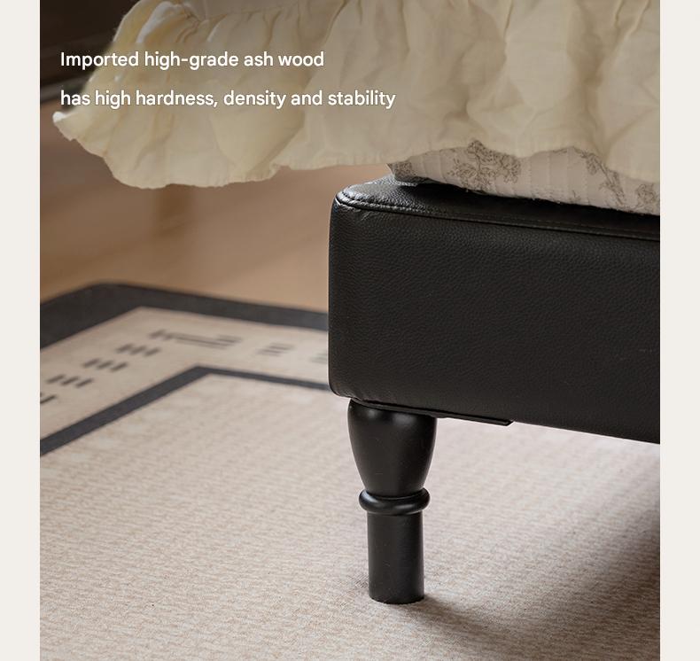 Ash Solid Wood Genuine Leather French Retro Art Bed