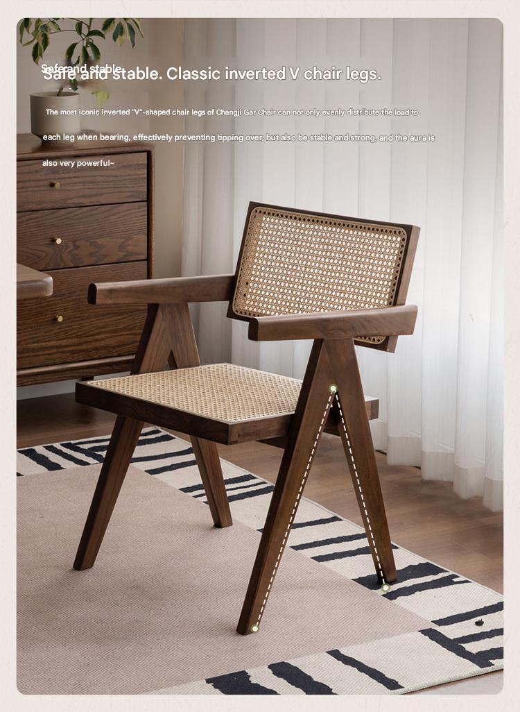 Black Walnut Solid Wood Wabi-Sabi Style Rattan Chair