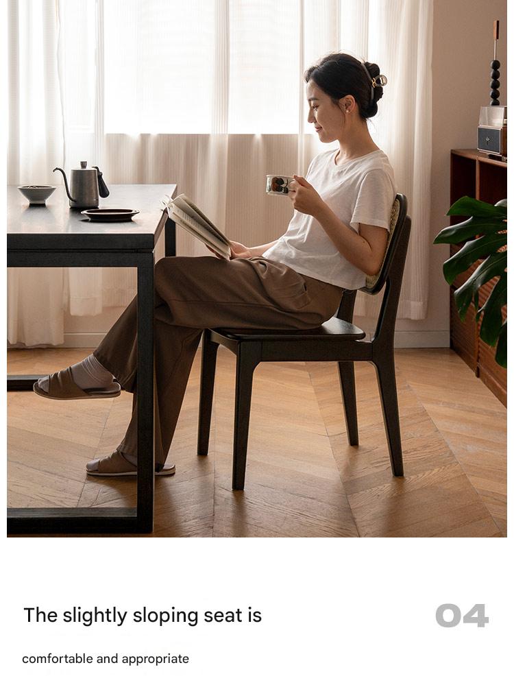 4 pcs Oak Solid Wood Back Rattan Dining Chair