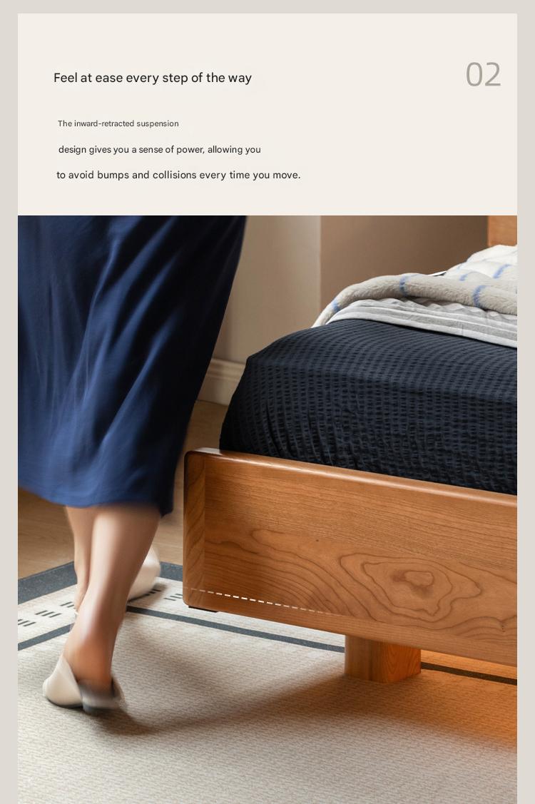 Cherry Solid Wood Modern Multifunctional Night Light Double Bed