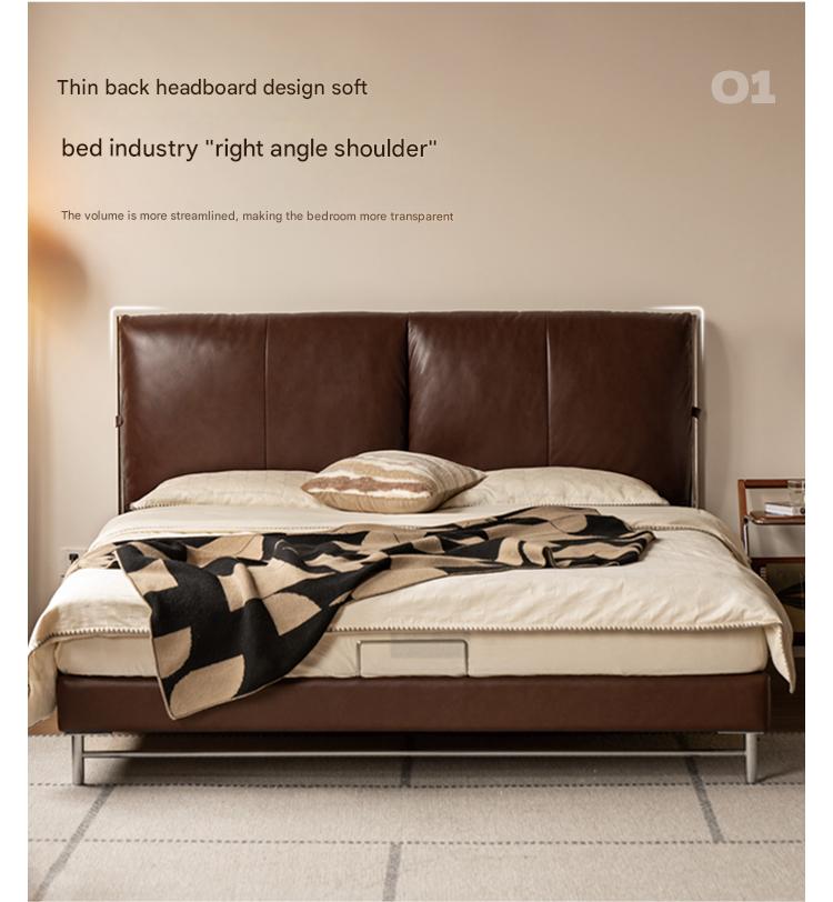 Leather Italian Light Luxury Brown Double Bed