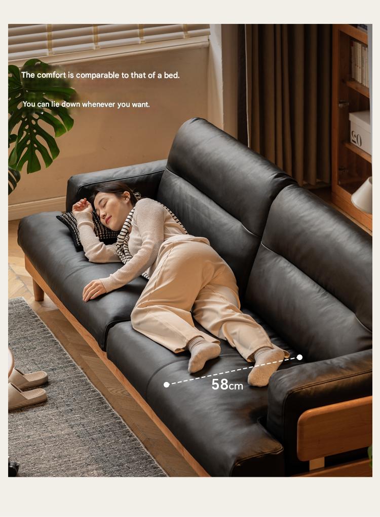 Cherry Solid Wood Modern Leather Sofa