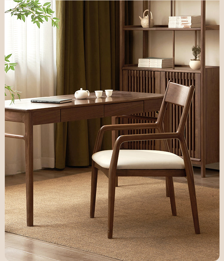 Black Walnut, Oak Solid Wood Retro Soft Pack Dining Chair