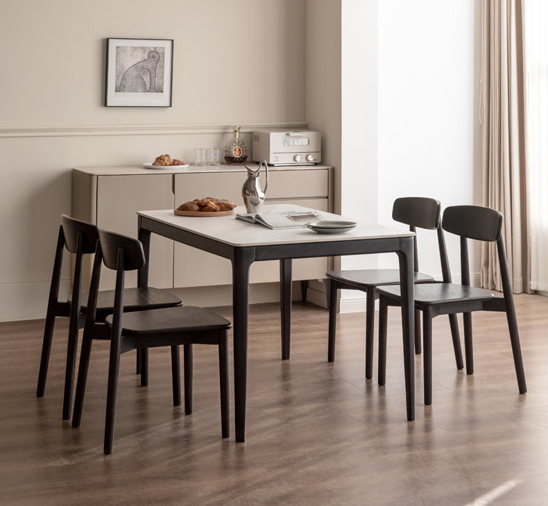 4 Pcs Oak Solid Wood Black Chair