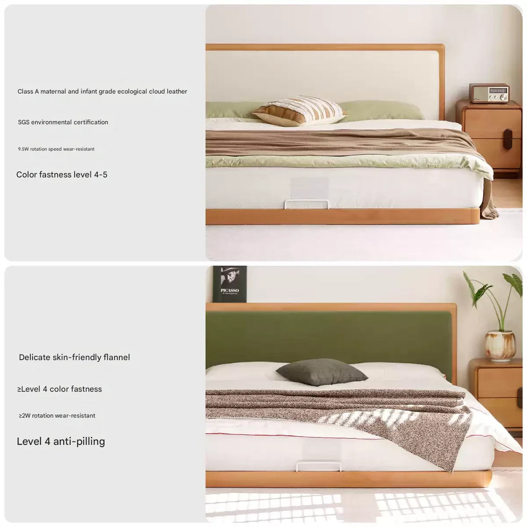 Beech Solid Wood Modern Simple Soft Leaning Platform Bed