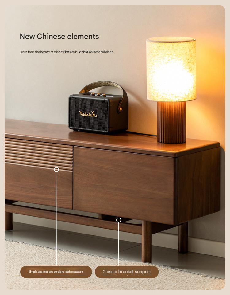 Black Walnut, Oak Solid Wood Floor TV Cabinet.