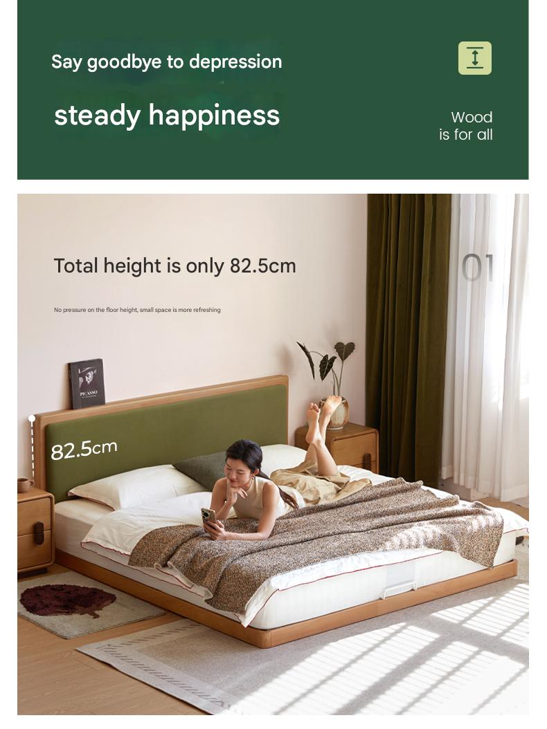 Beech Solid Wood Modern Simple Soft Leaning Platform Bed