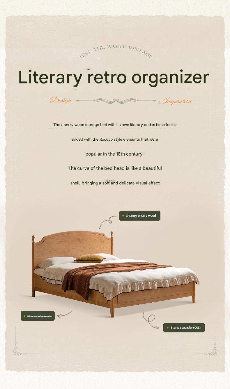 Cherry solid wood French retro storage bed