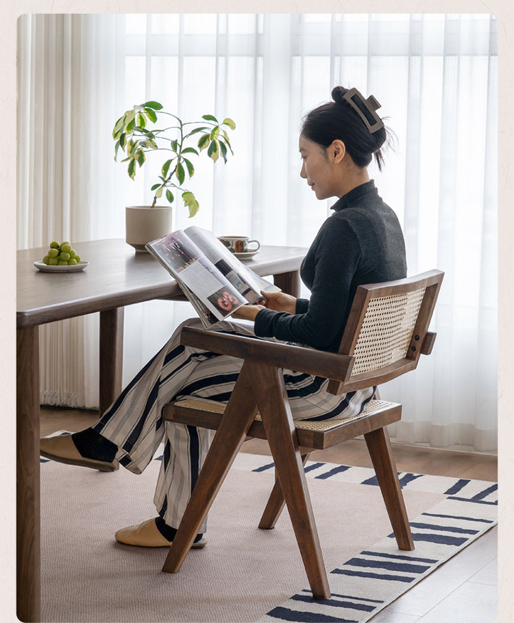 Black Walnut Solid Wood Wabi-Sabi Style Rattan Chair