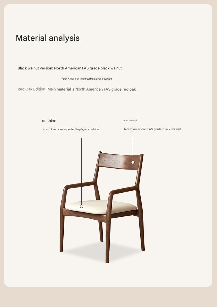 Black Walnut, Oak Solid Wood Retro Soft Pack Dining Chair