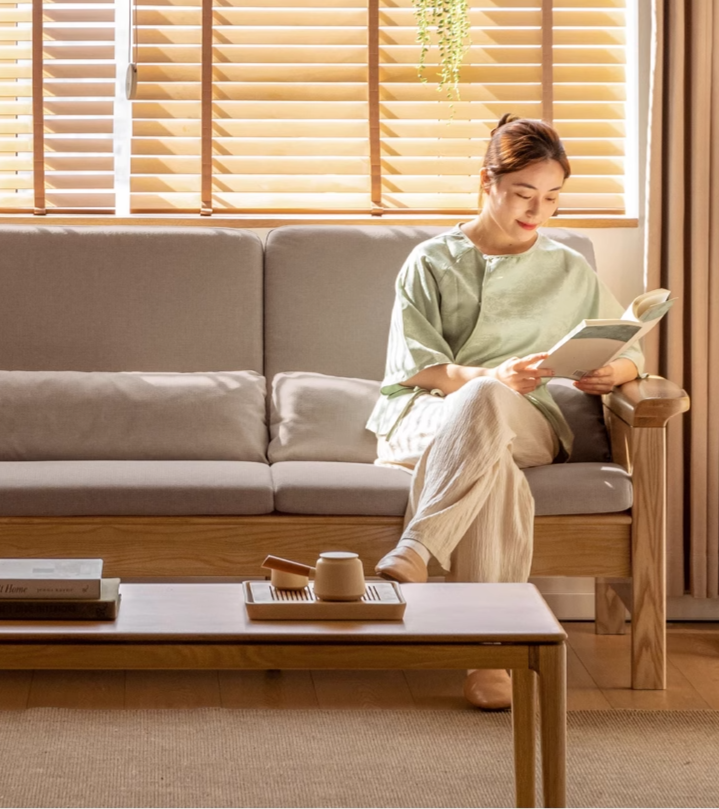 Ash Solid Wood Dual-purpose Fabric Sofa.