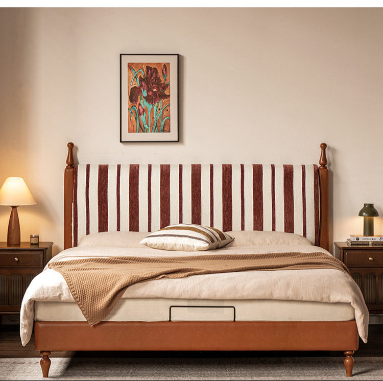 Ash Solid Wood Fabric Retro Edge Detachable Washable Soft Leaning Bed