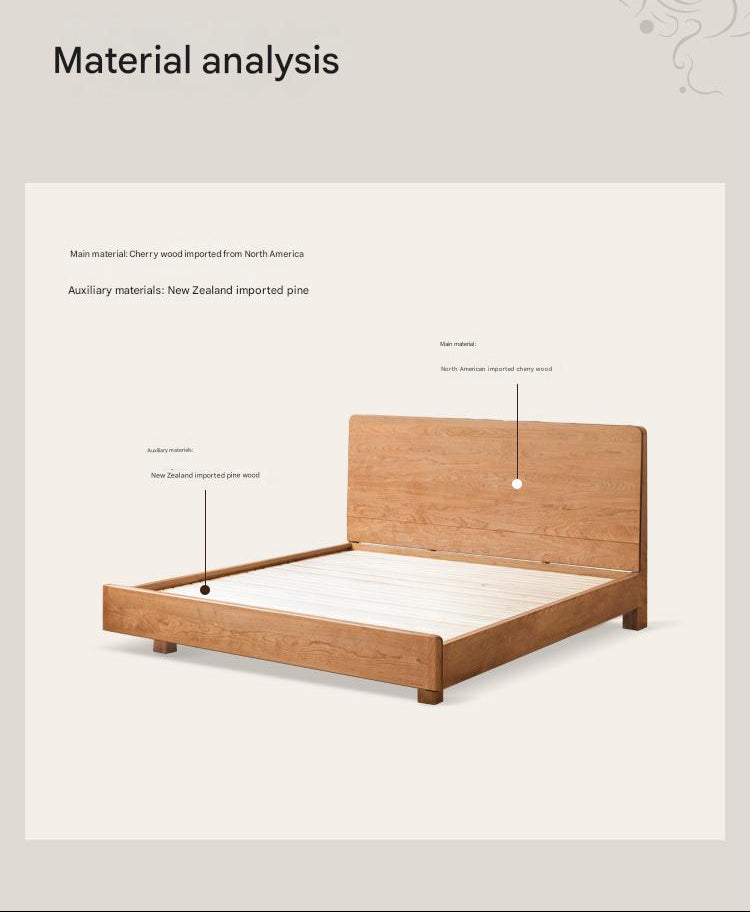 Cherry Solid Wood Modern Multifunctional Night Light Double Bed