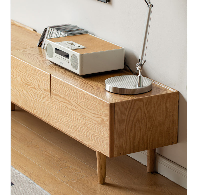 Oak Solid Wood Modern Large Floor TV Cabinet.