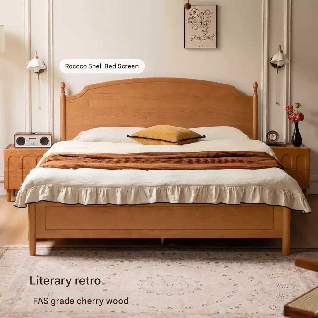 Cherry solid wood French retro storage bed