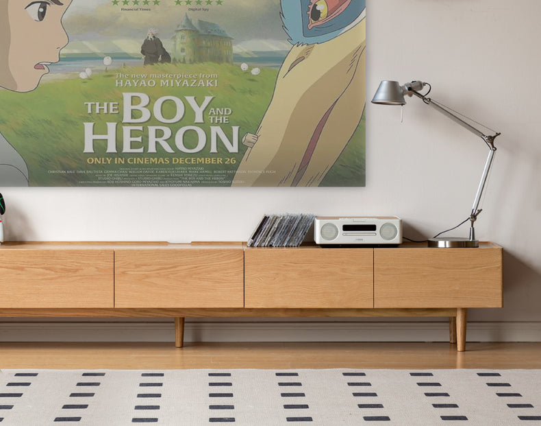 Oak Solid Wood Modern Large Floor TV Cabinet.