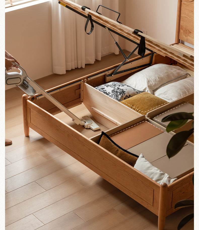 Cherry solid wood French retro storage bed