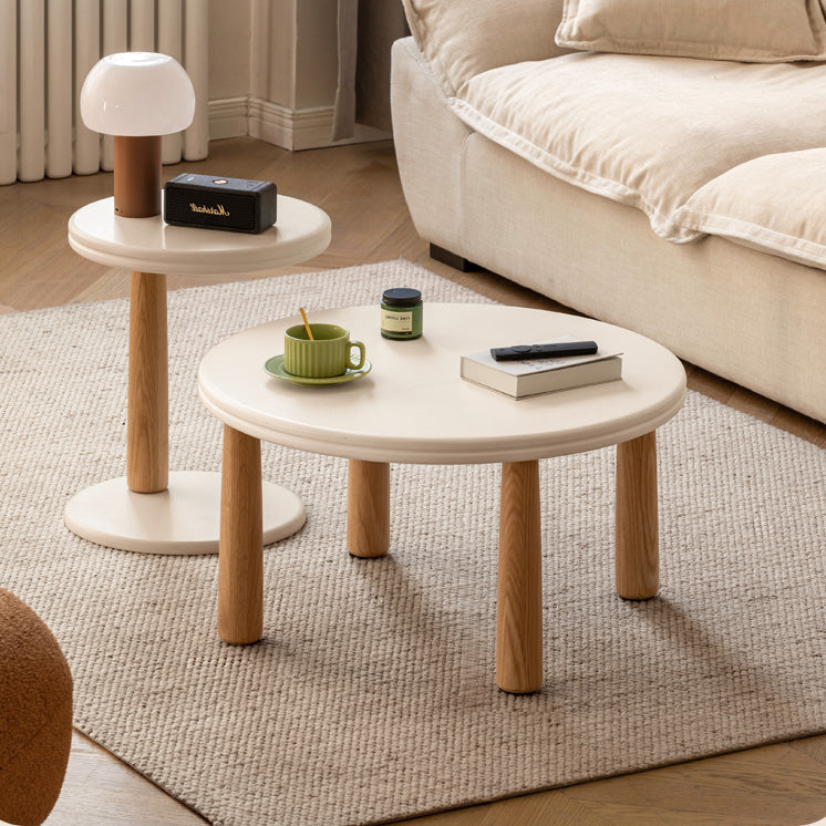 Oak Solid Wood Round Coffee Table Combination
