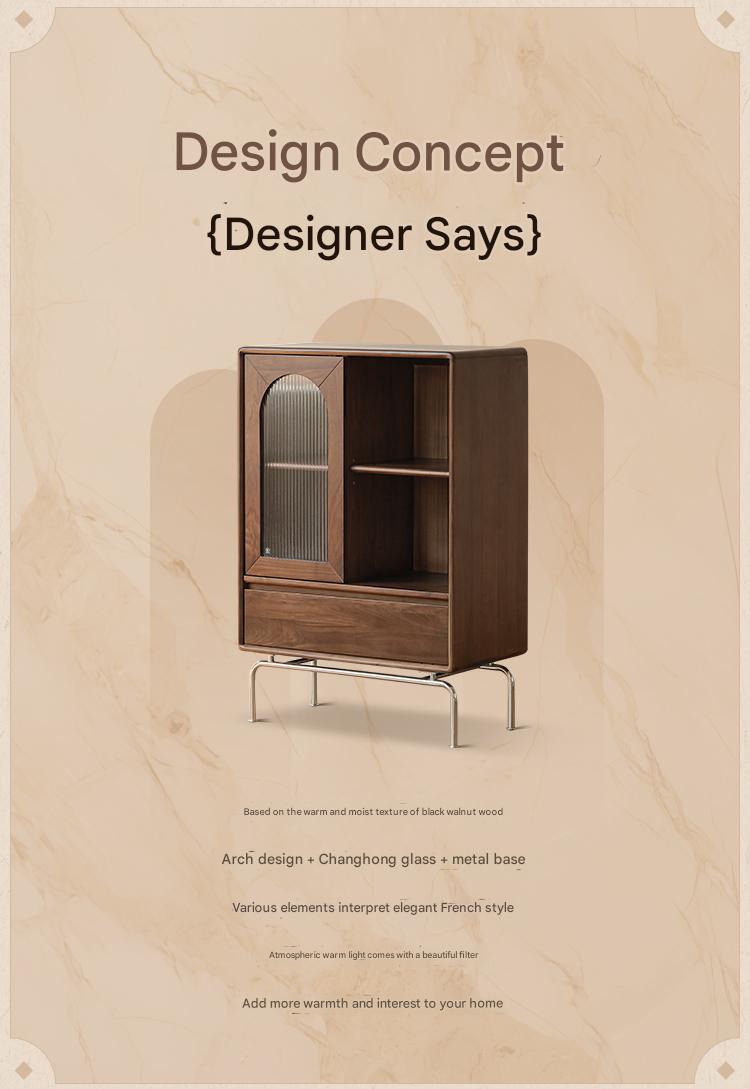 Black Walnut Solid Wood French Retro Side Cabinet