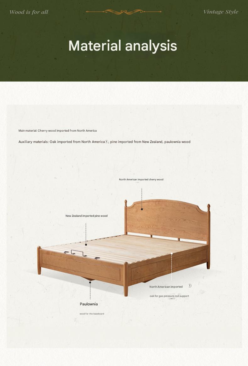 Cherry solid wood French retro storage bed