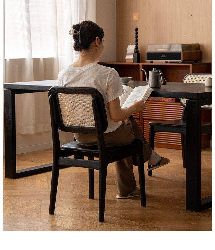 4 pcs Oak Solid Wood Back Rattan Dining Chair