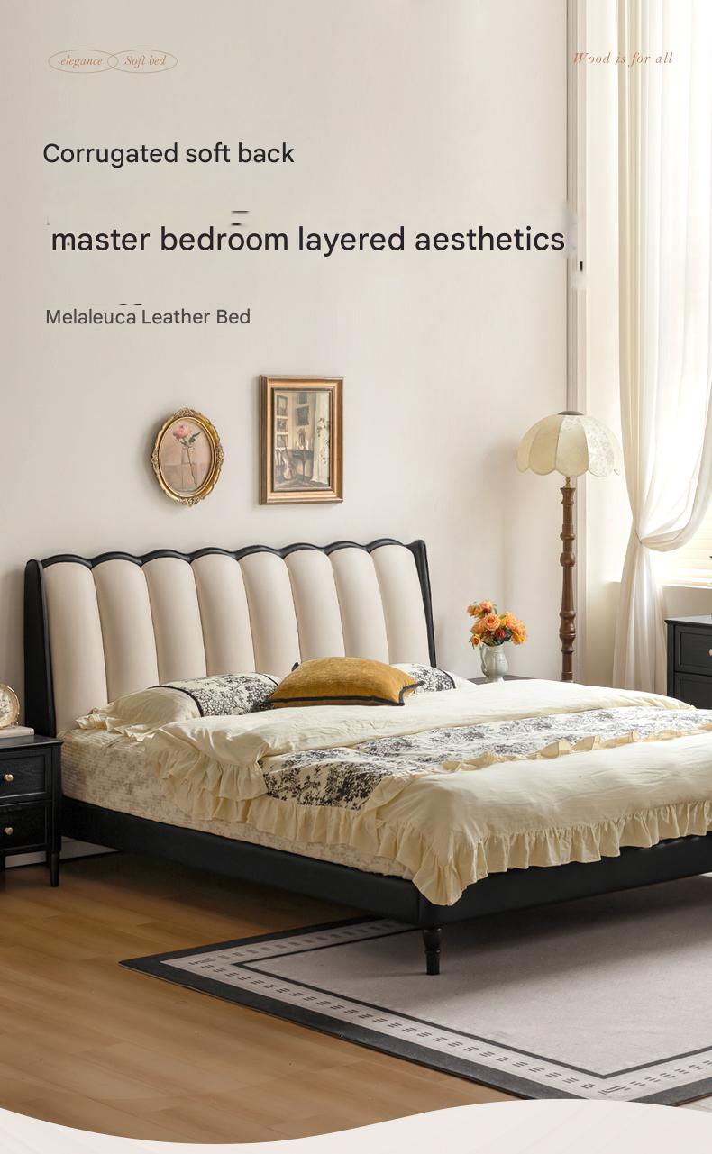 Ash Solid Wood Genuine Leather French Retro Art Bed