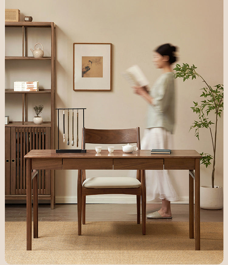 Black Walnut, Oak Solid Wood Retro Soft Pack Dining Chair