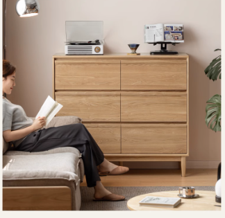 Ash Solid Wood Log Style Six Drawers Cabinet