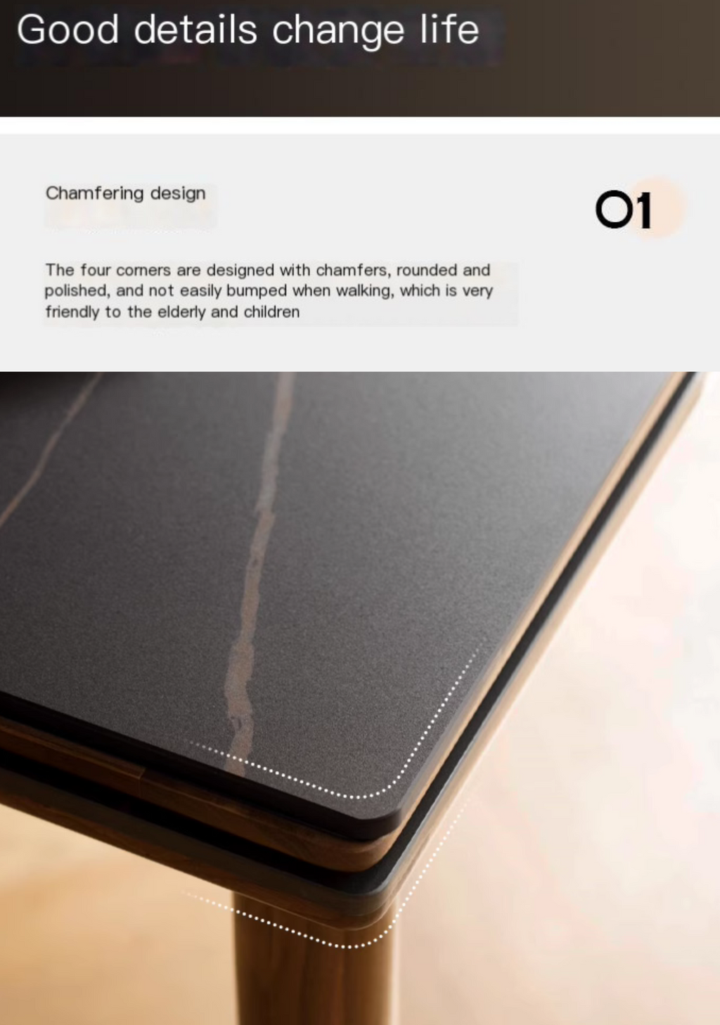 Black Walnut Solid Wood and Rock Plate Dining Table