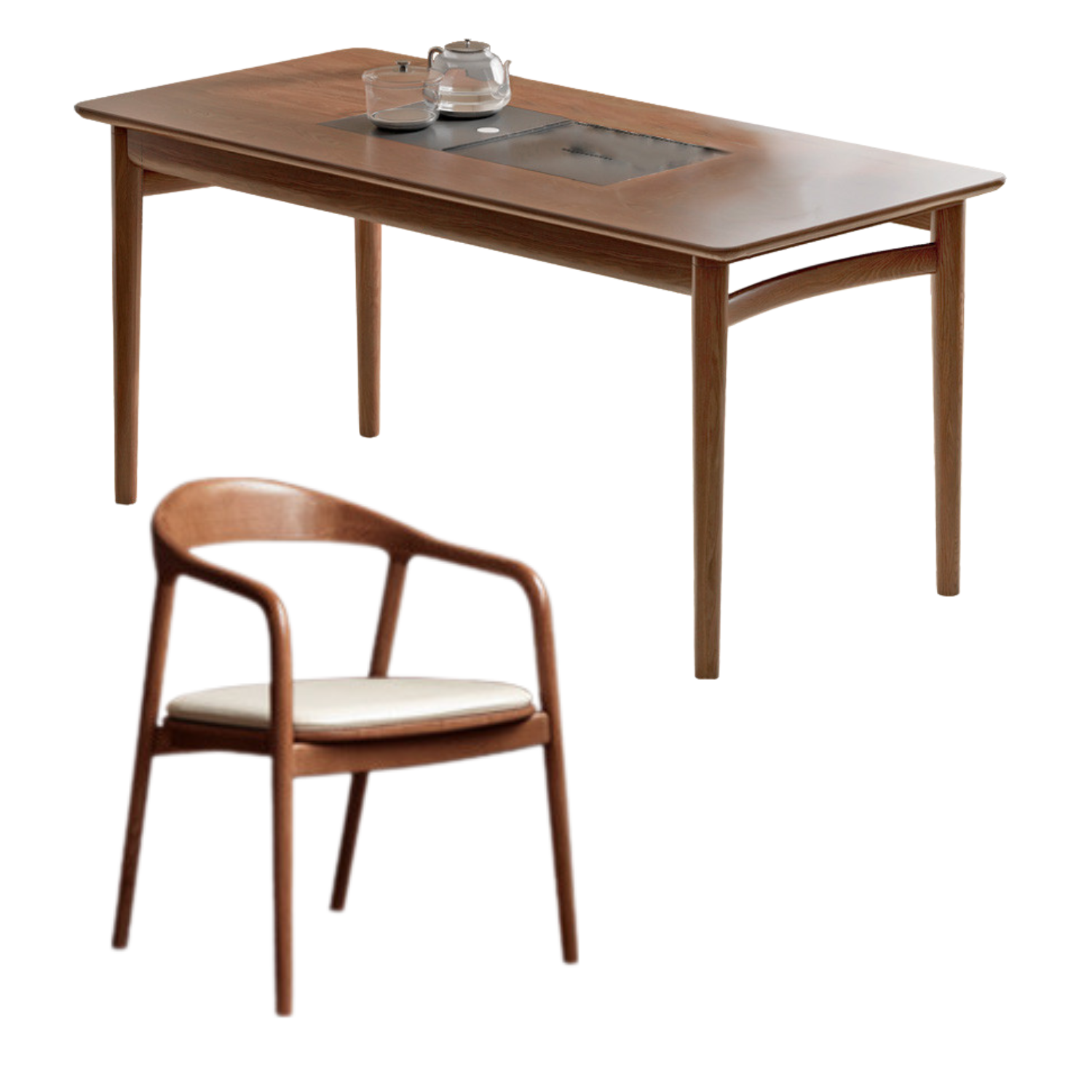 Ash Solid Wood Tea Table With Tea Tray