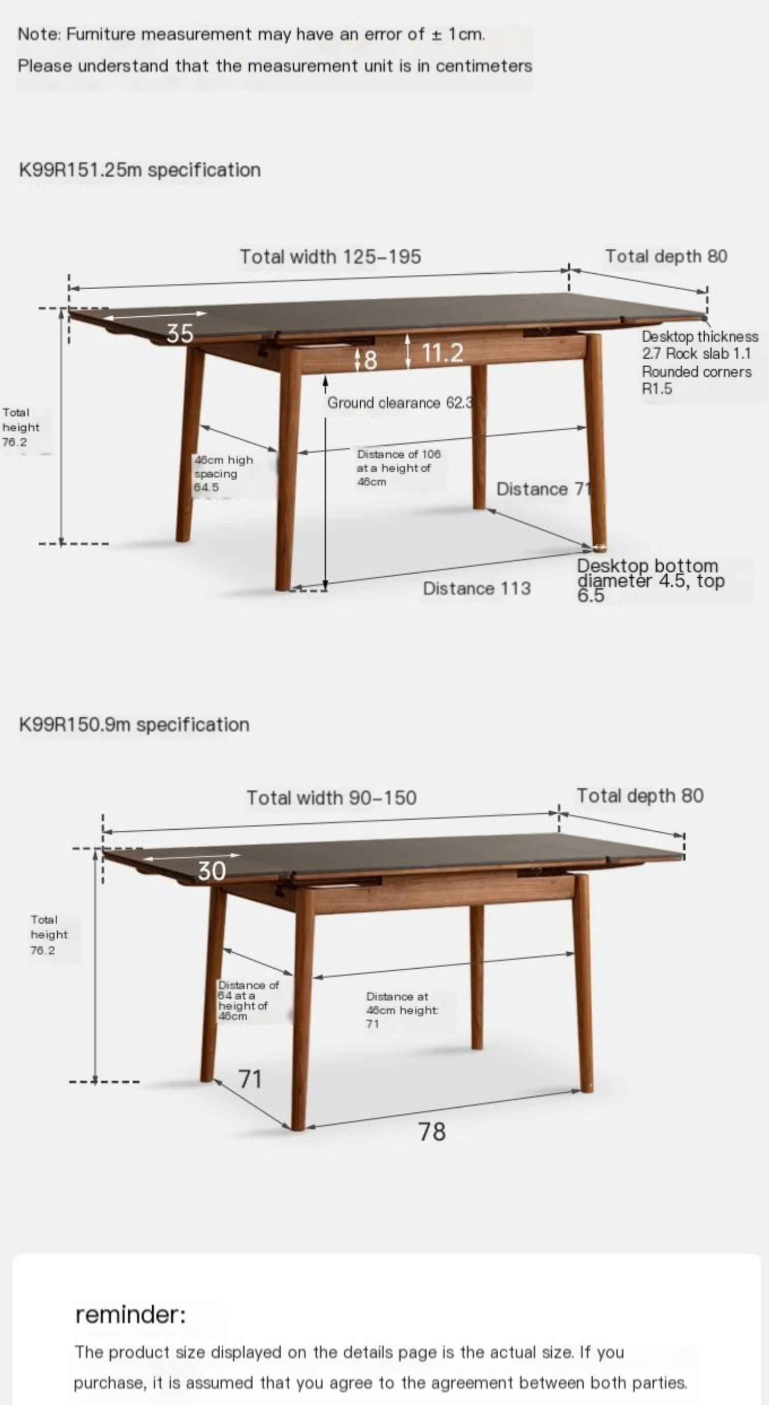 Black Walnut Solid Wood and Rock Plate Dining Table