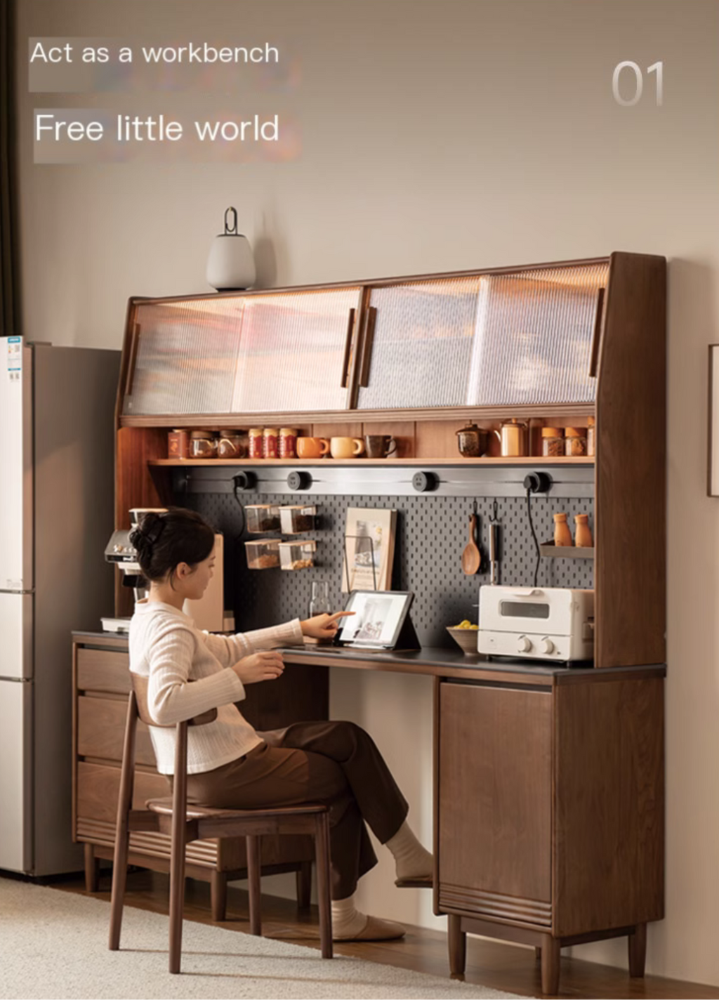 Black Walnut, Oak Solid Wood Light Luxury Style Rock Plate Storage Cabinet