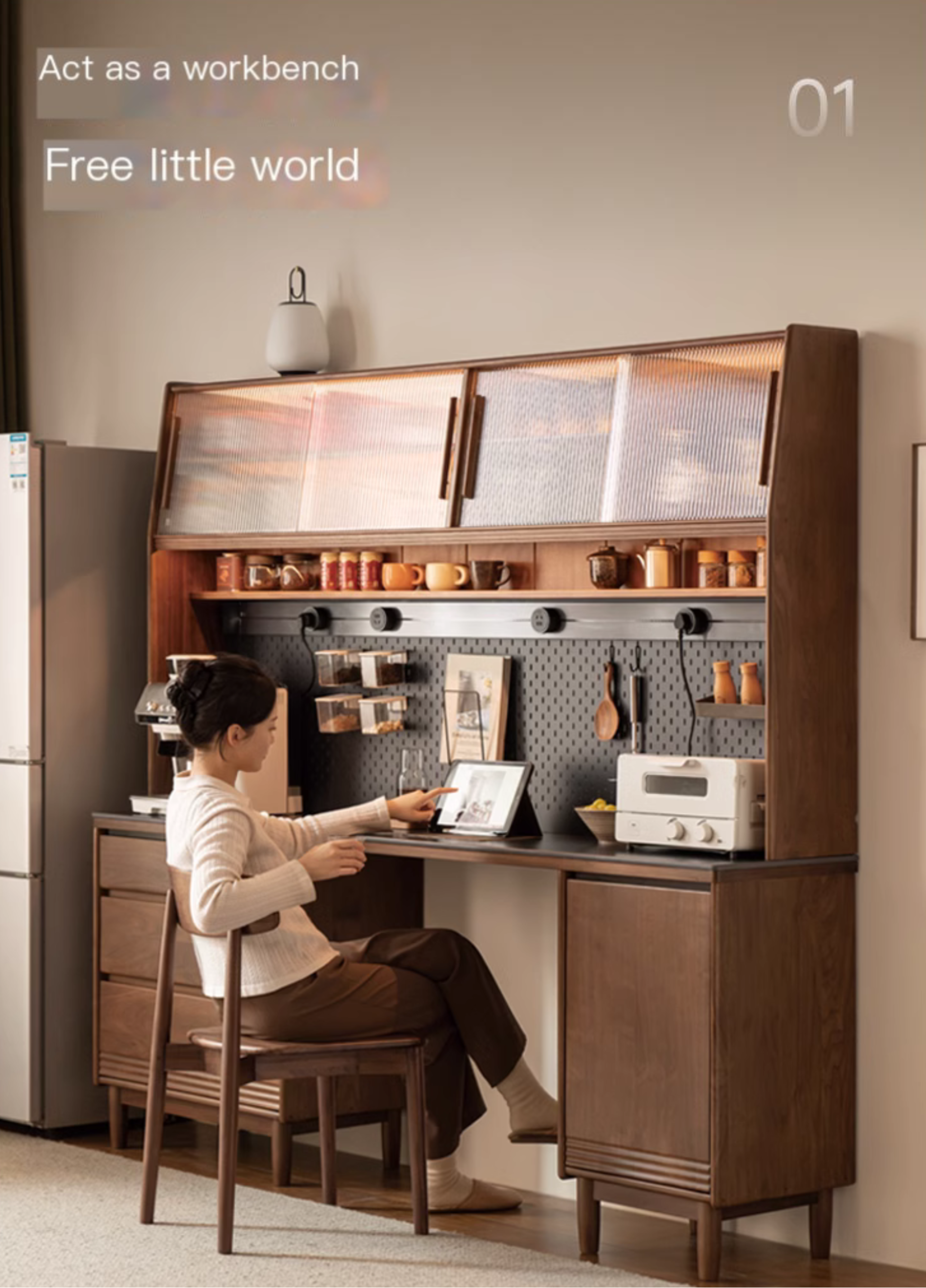 Black Walnut, Oak Solid Wood Light Luxury Style Rock Plate Storage Cabinet