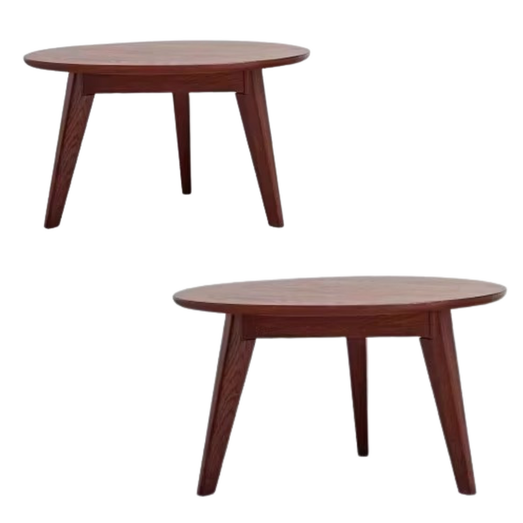 Oak, Solid Rubberwood Round Coffee Table Combination