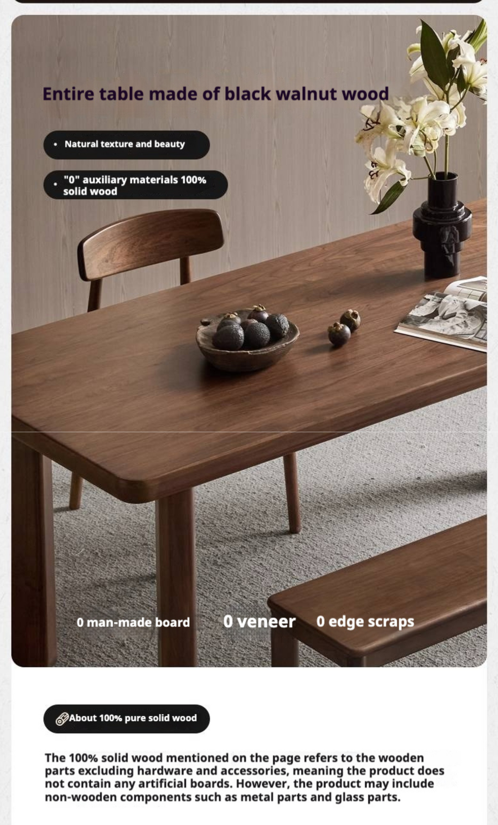 Black Walnut Solid Wood Dining Table