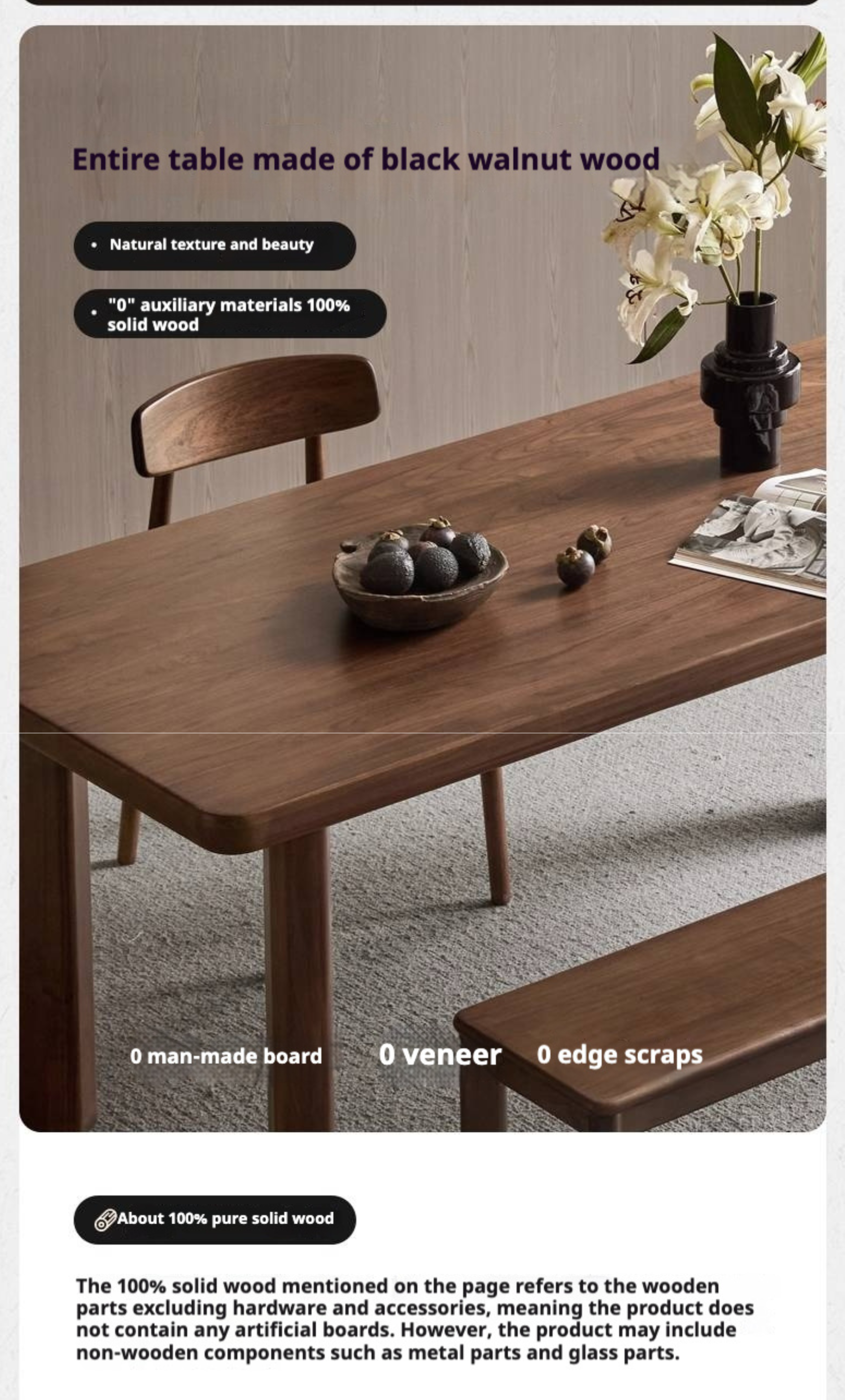 Black Walnut Solid Wood Dining Table