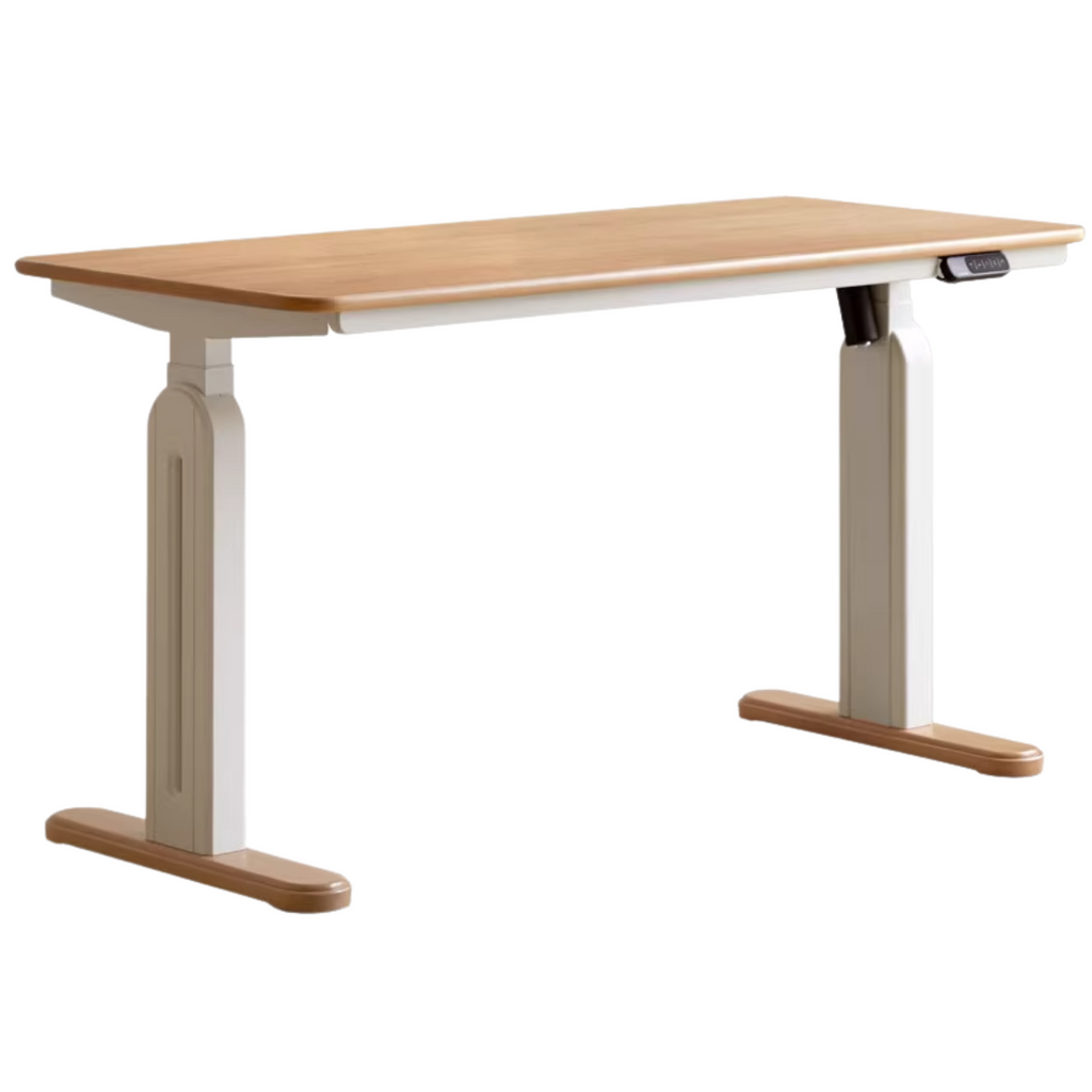 Beech Solid Wood Cream Style Study Electric Lift Desk