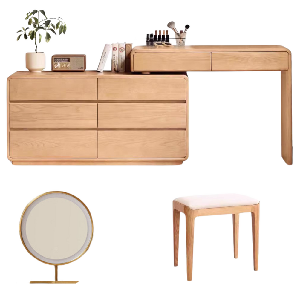 Ash Solid Wood Telescopic Dressing Table-USA
