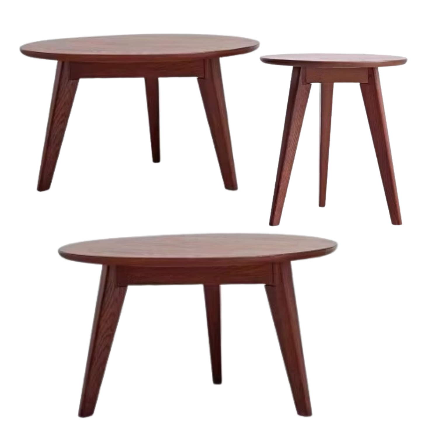 Oak, Solid Rubberwood Round Coffee Table Combination