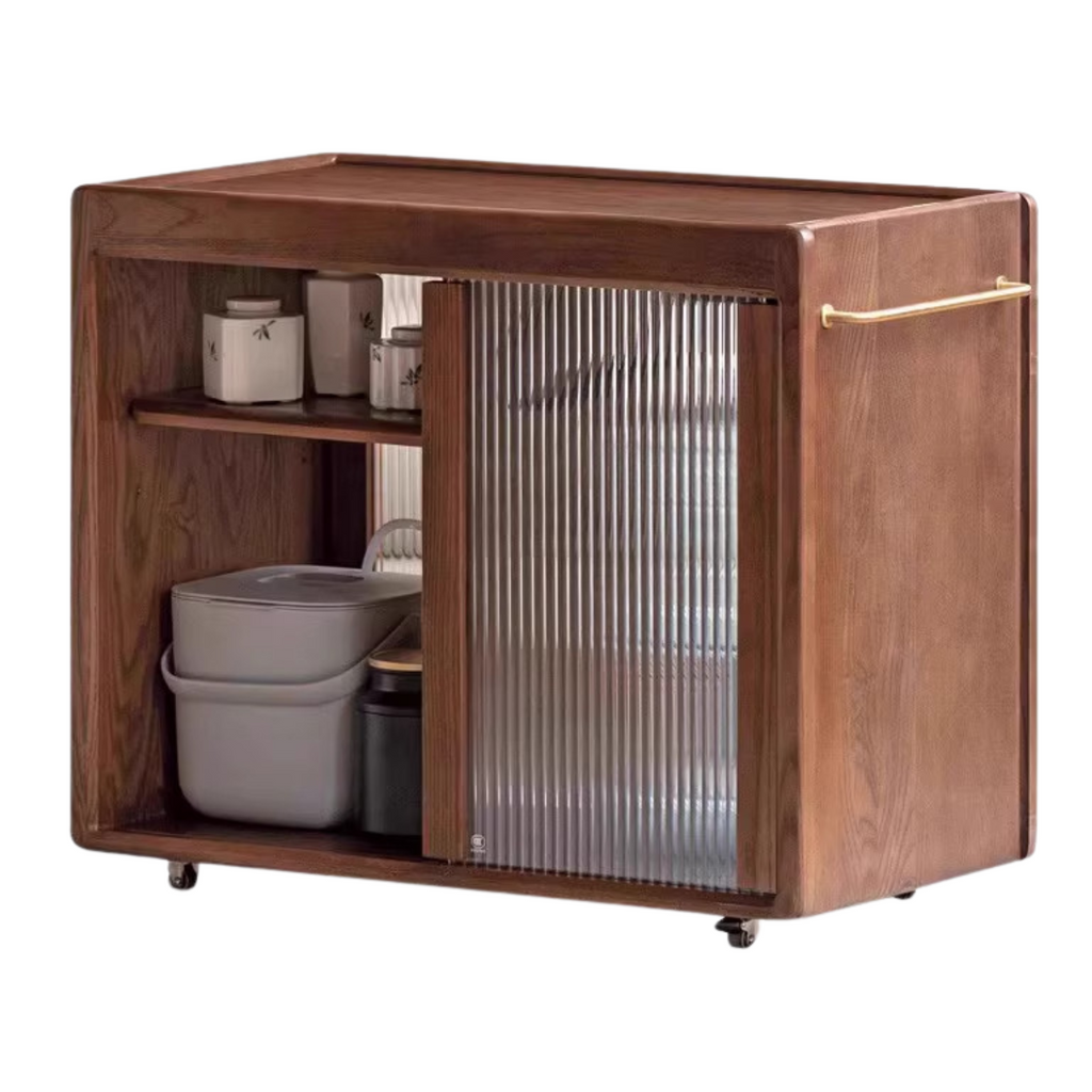 Ash, Oak, Black Walnut Solid Wood Mobile Side Tea Cabinet